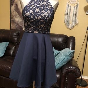 Dress Dark Blue , Open Back  with cross straps.